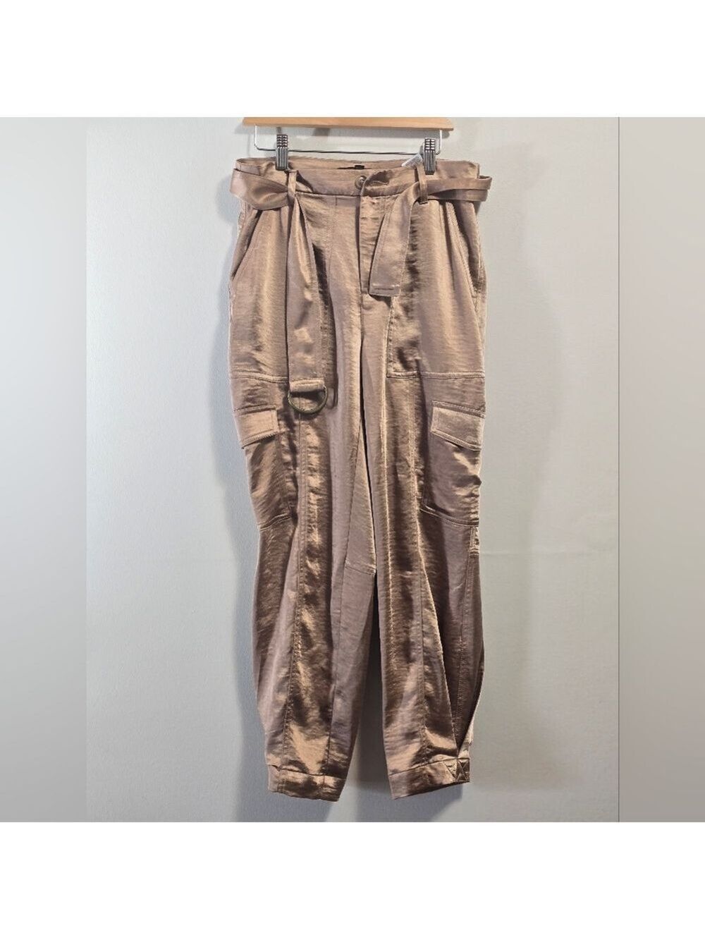 Banana Republic Satin Taupe Cargo Wide-Leg Pants